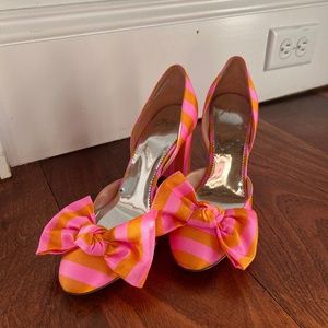 J Crew Orange and Pink Bow Block Heels Size 6